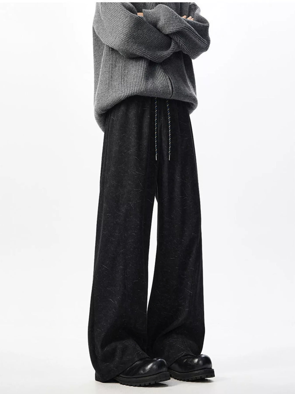 Men's Plus Size Wide Leg Textured Drawstring Pants