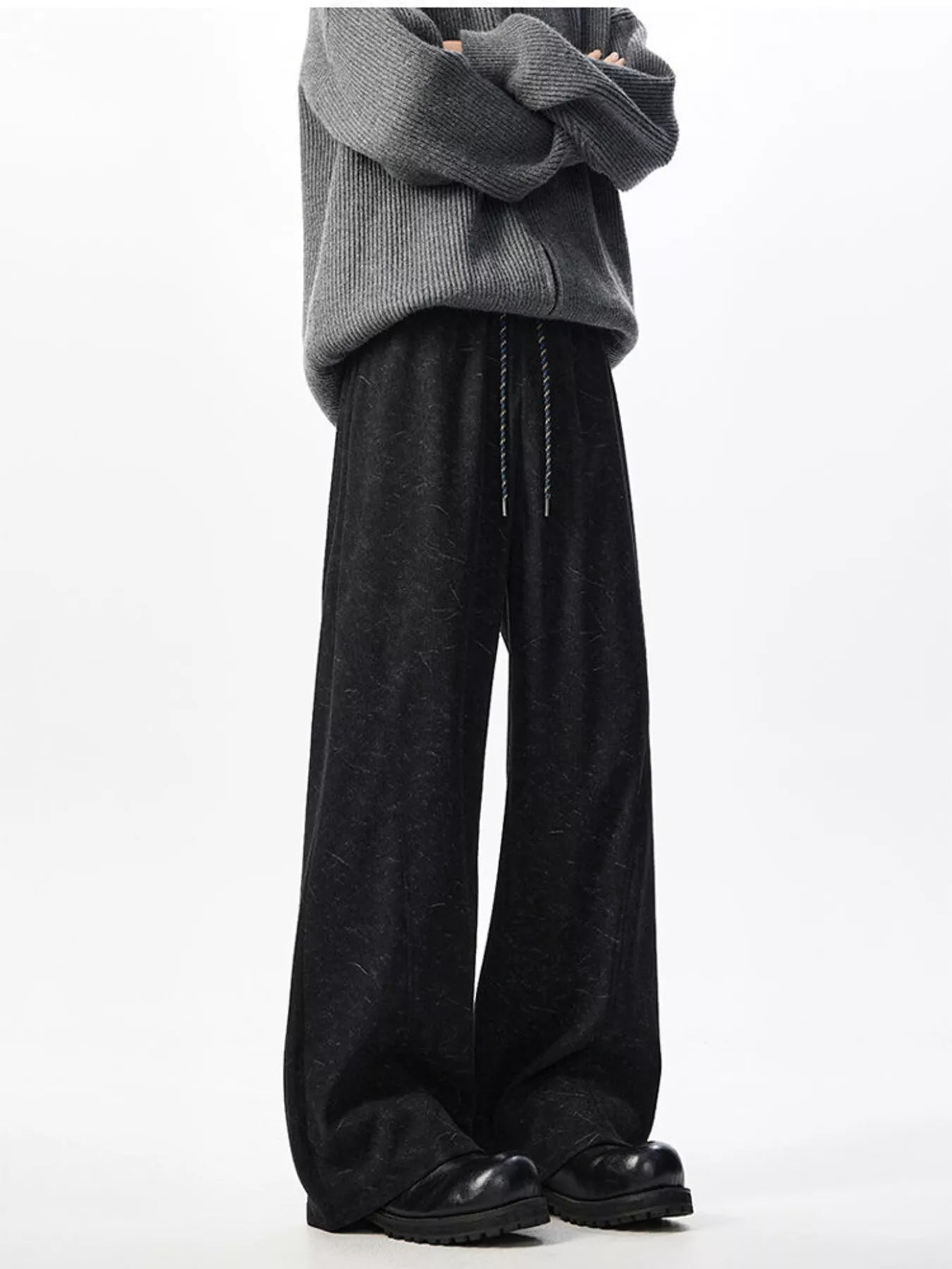 Men's Plus Size Wide Leg Textured Drawstring Pants