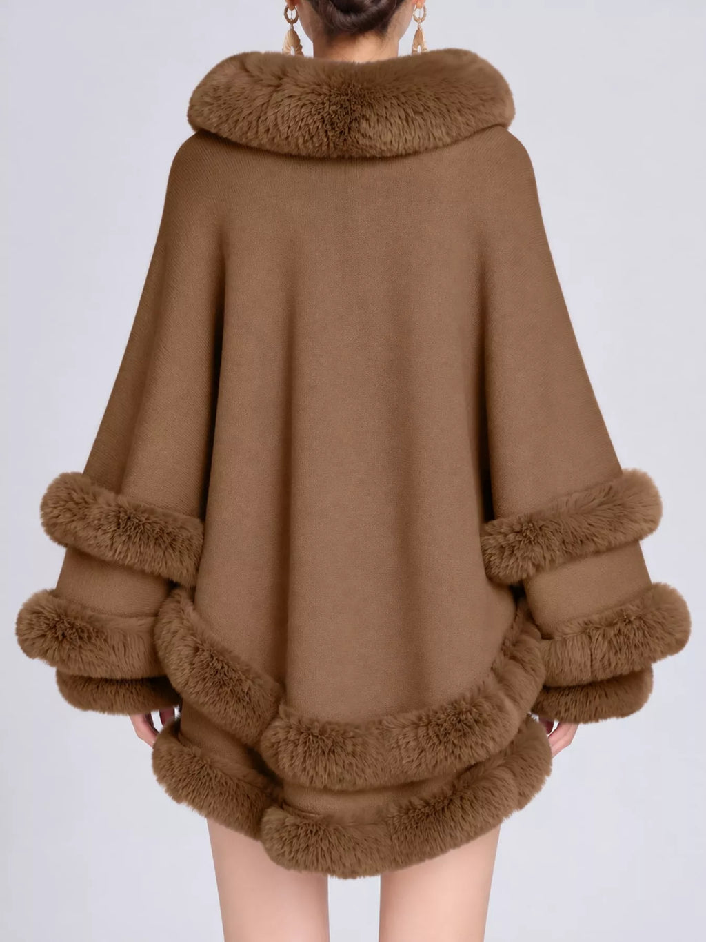 Faux Fur Trimmed Hooded Cape
