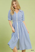 Umgee Striped Midi Dress with Front Zipper