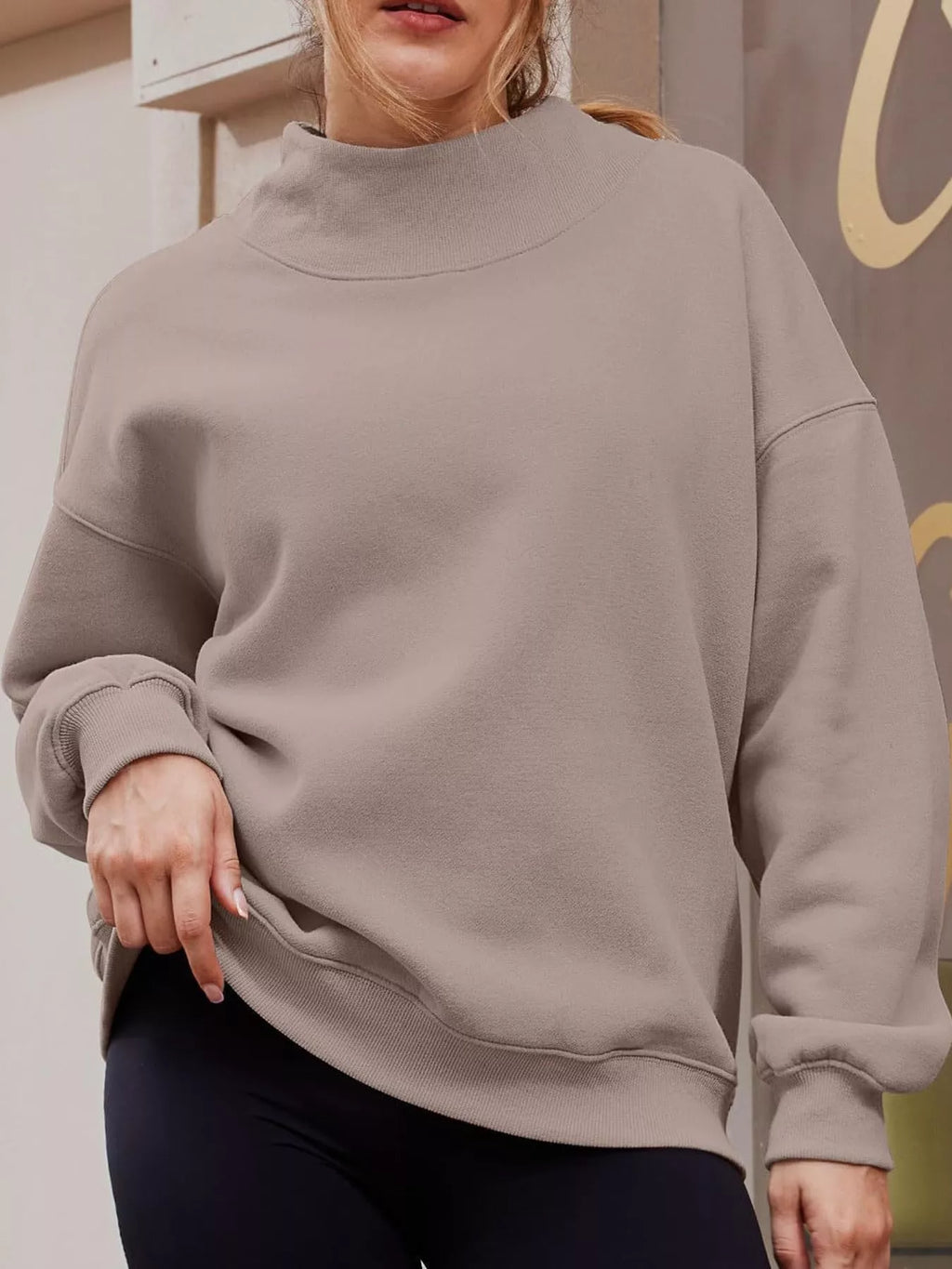 Oversized Mock Neck Long Sleeve Sweatshirt