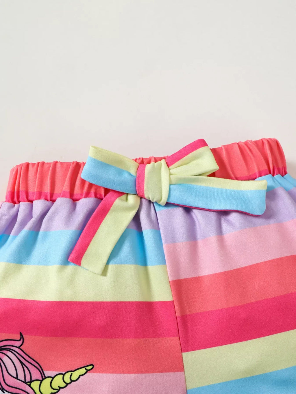 Children's Rainbow Striped Unicorn T-Shirt and Shorts Set