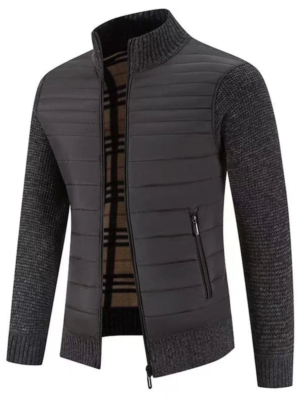 Men's Plus Size Ribbed Hem Zip Up Cardigan
