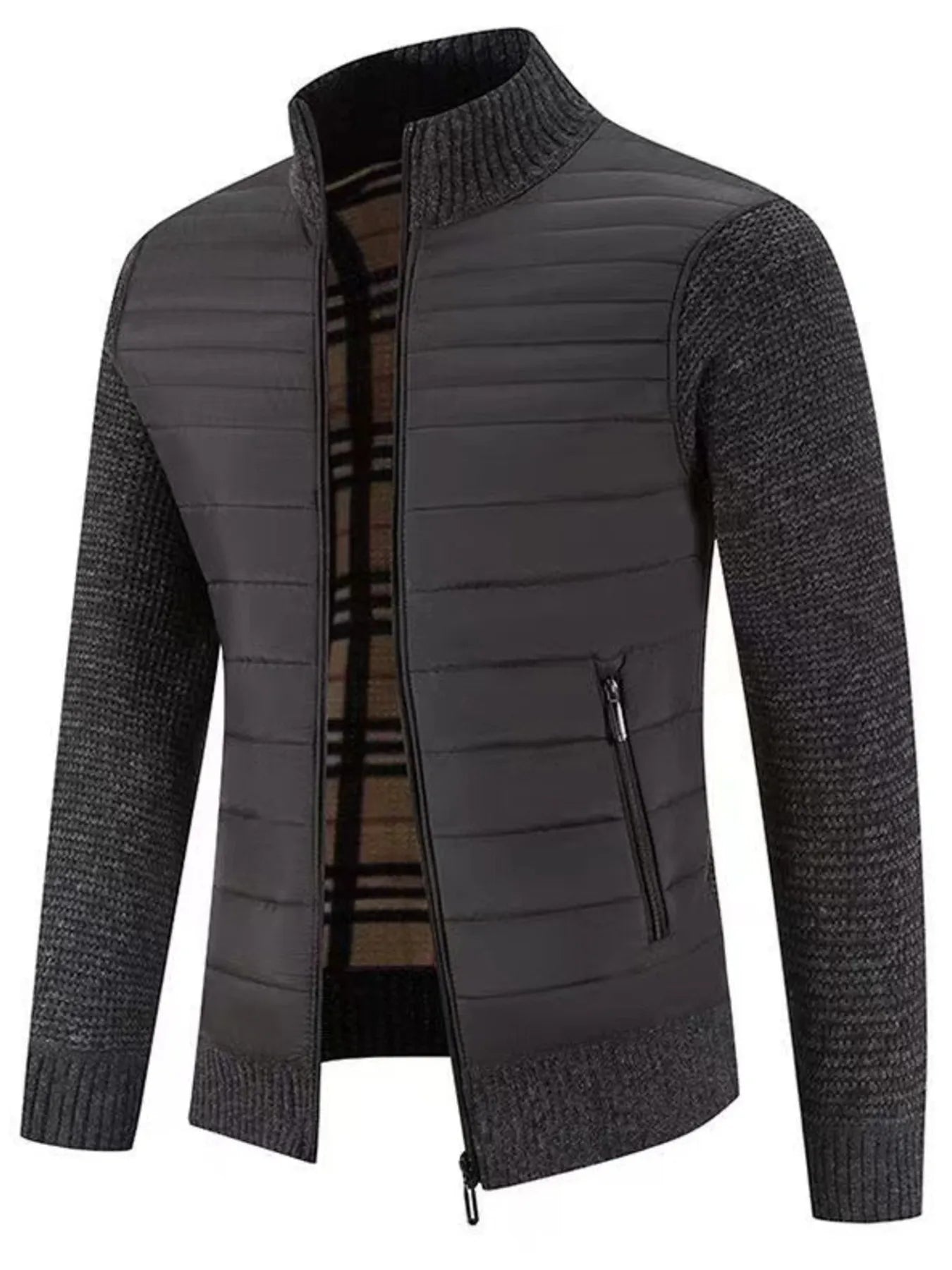 Men's Plus Size Ribbed Hem Zip Up Cardigan