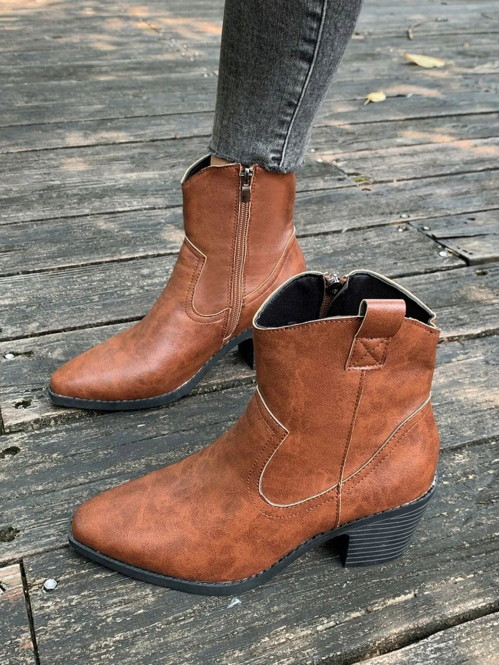 Point Toe Block Heels Boots