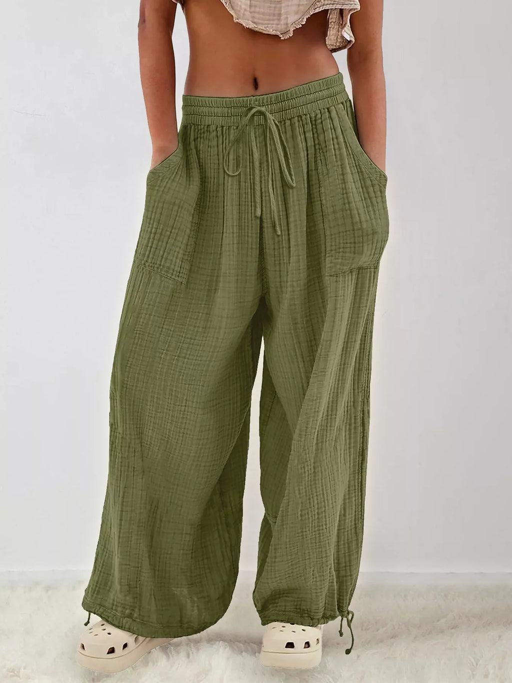Loose Fit Gauze Drawstring Pants