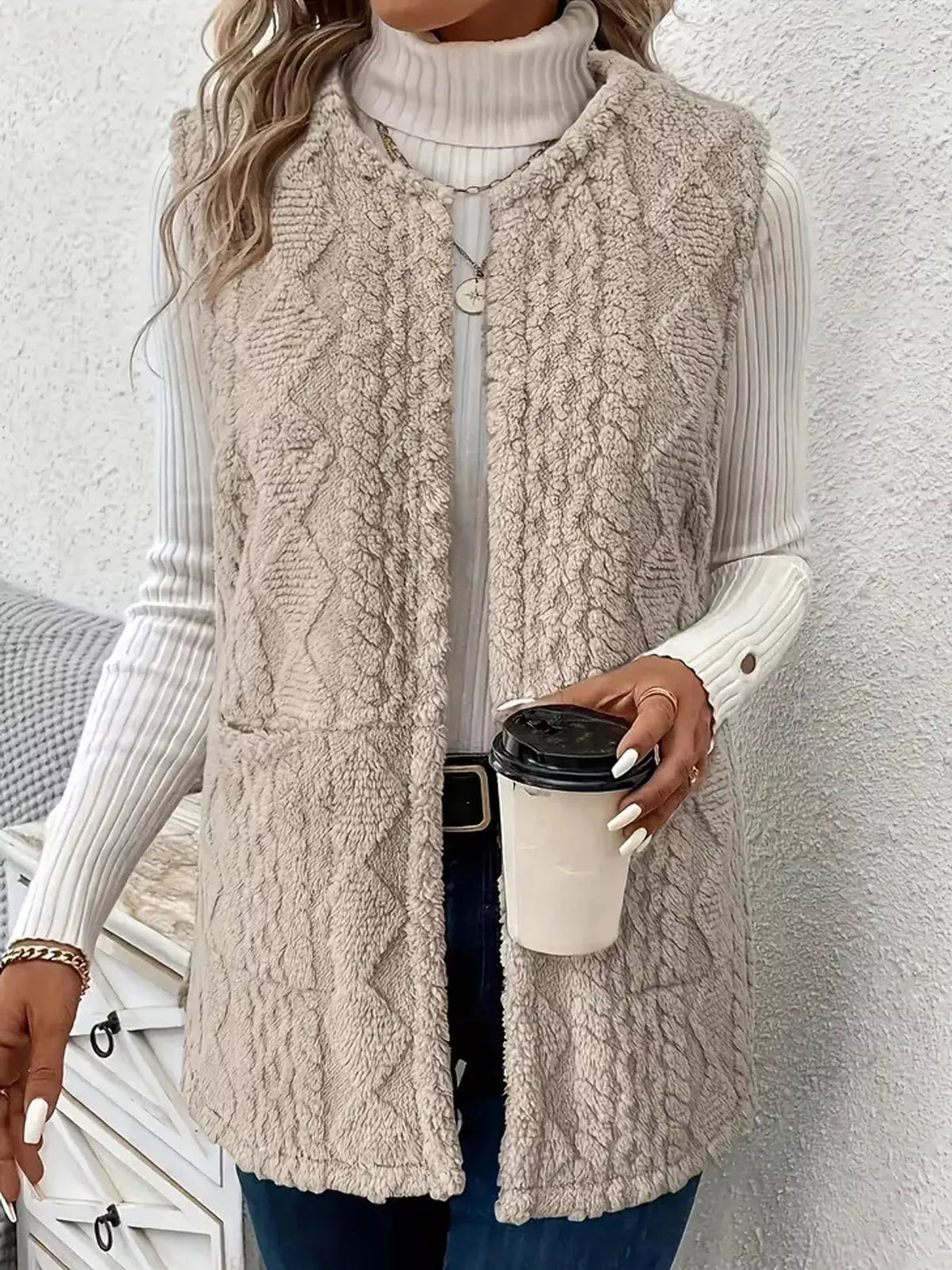 Sherpa Open Front Vest Coat
