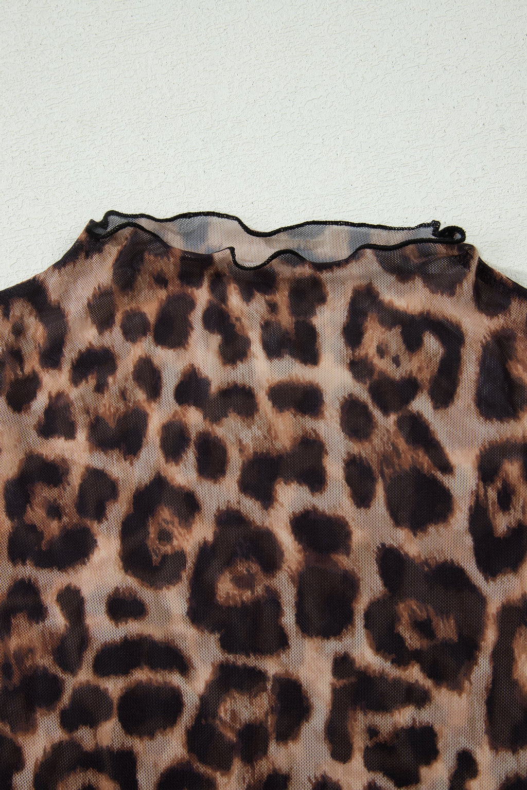 Camel Leopard Printed Mesh Short Sleeve Top