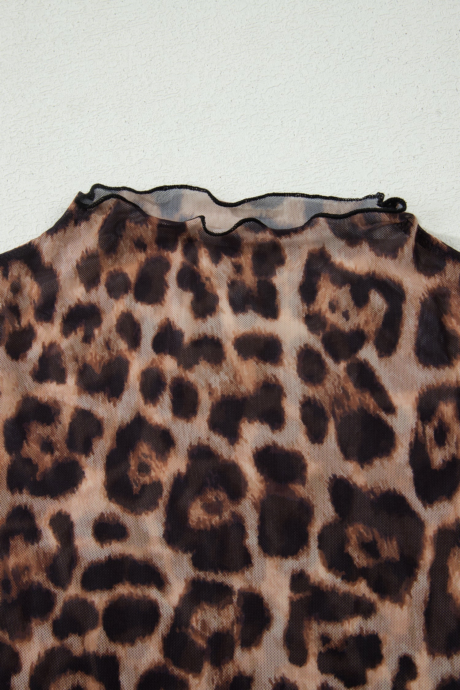 Camel Leopard Printed Mesh Short Sleeve Top