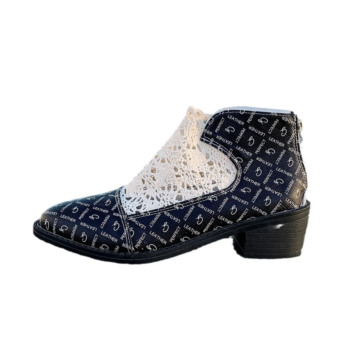Printed Point Toe Block Heels Boots