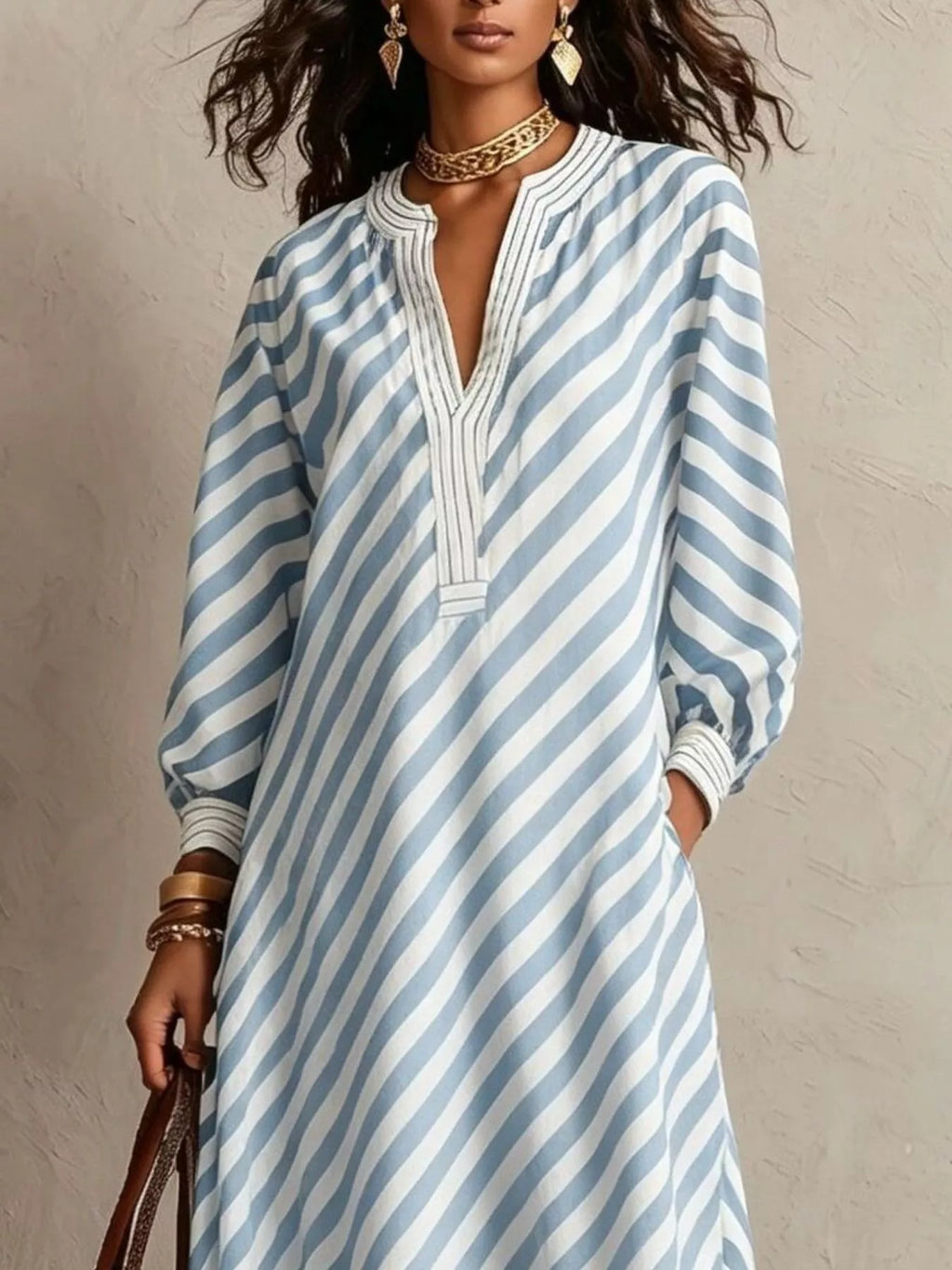 Striped Long Sleeves Maxi Dress