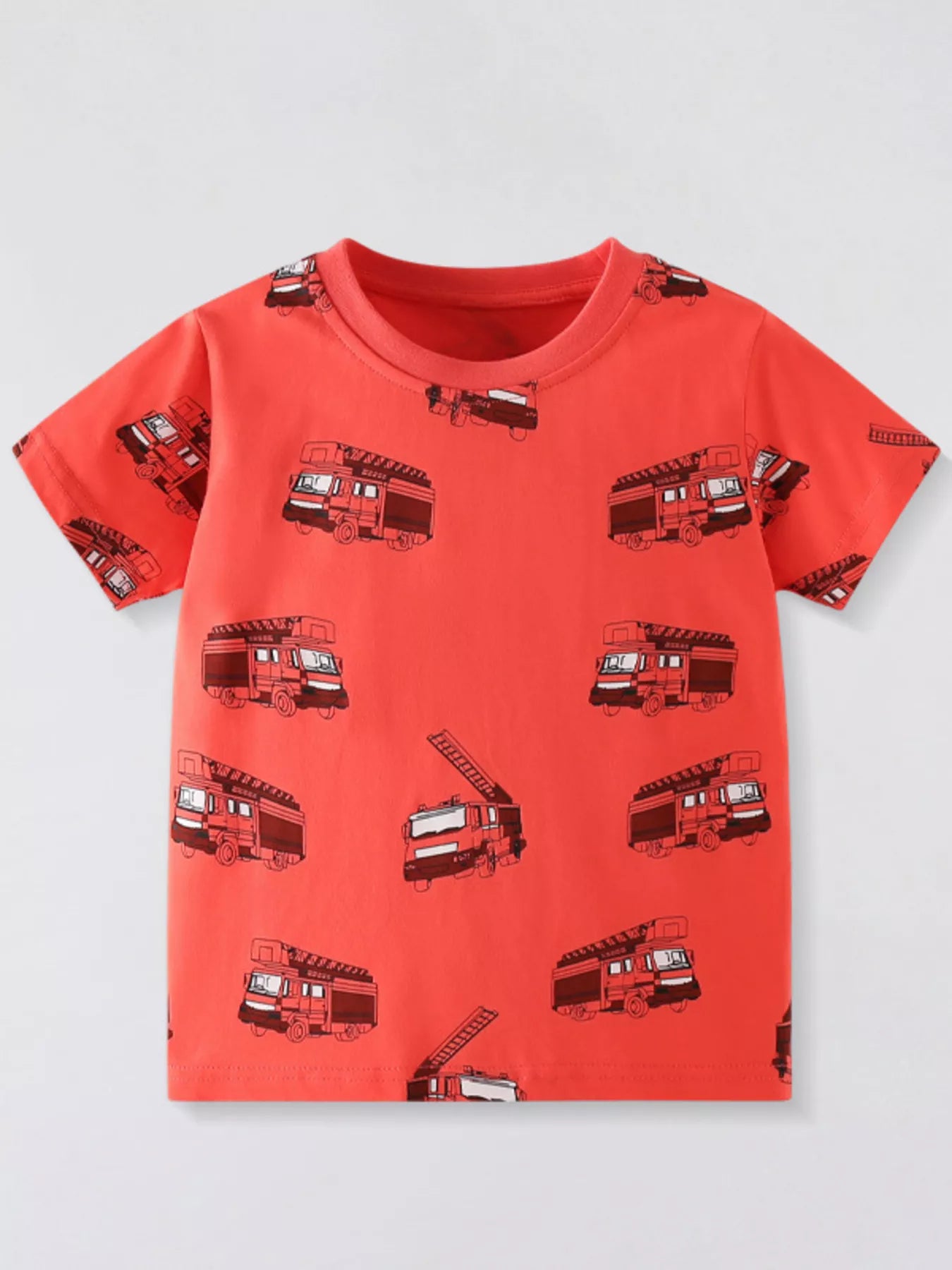 Children's Truck Print Crew Neck Short Sleeve T-Shirt