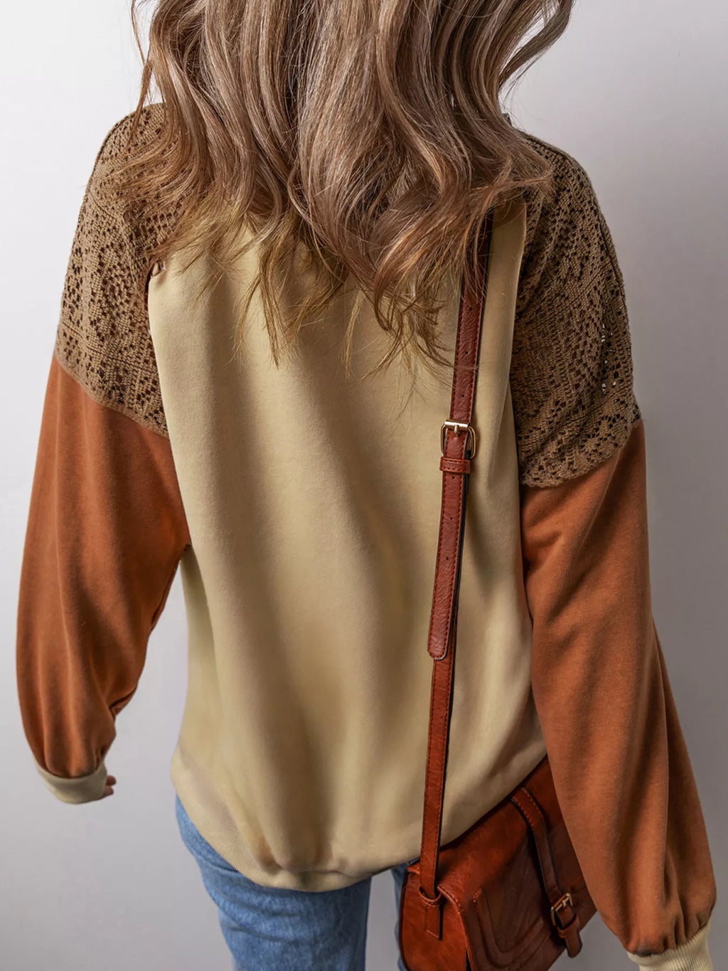 Lace Patchwork Colorblock Drop Shoulder Sweatshirt