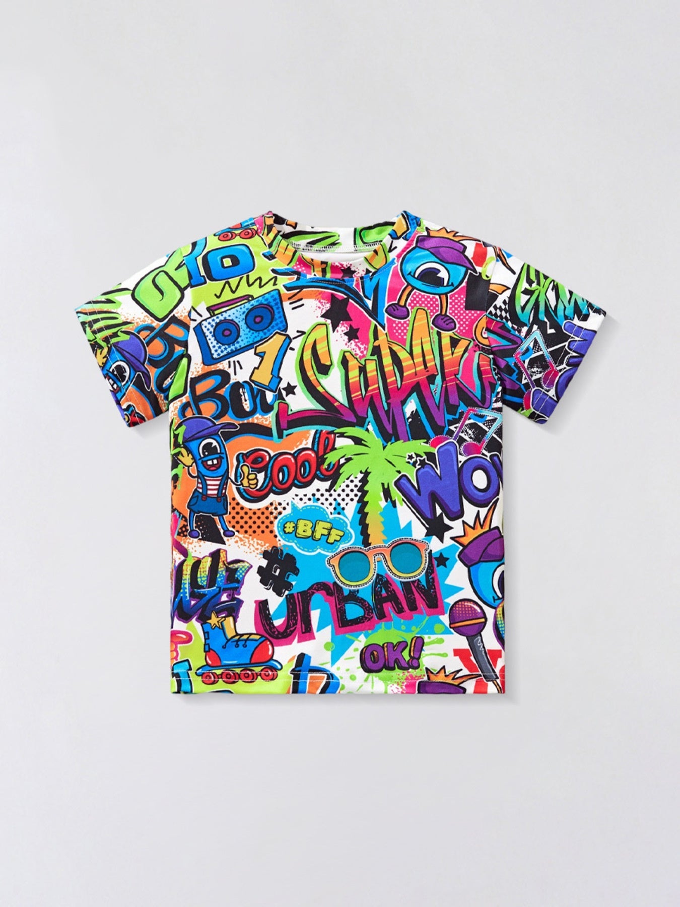 Children's Graffiti Print Crew Neck T-Shirt