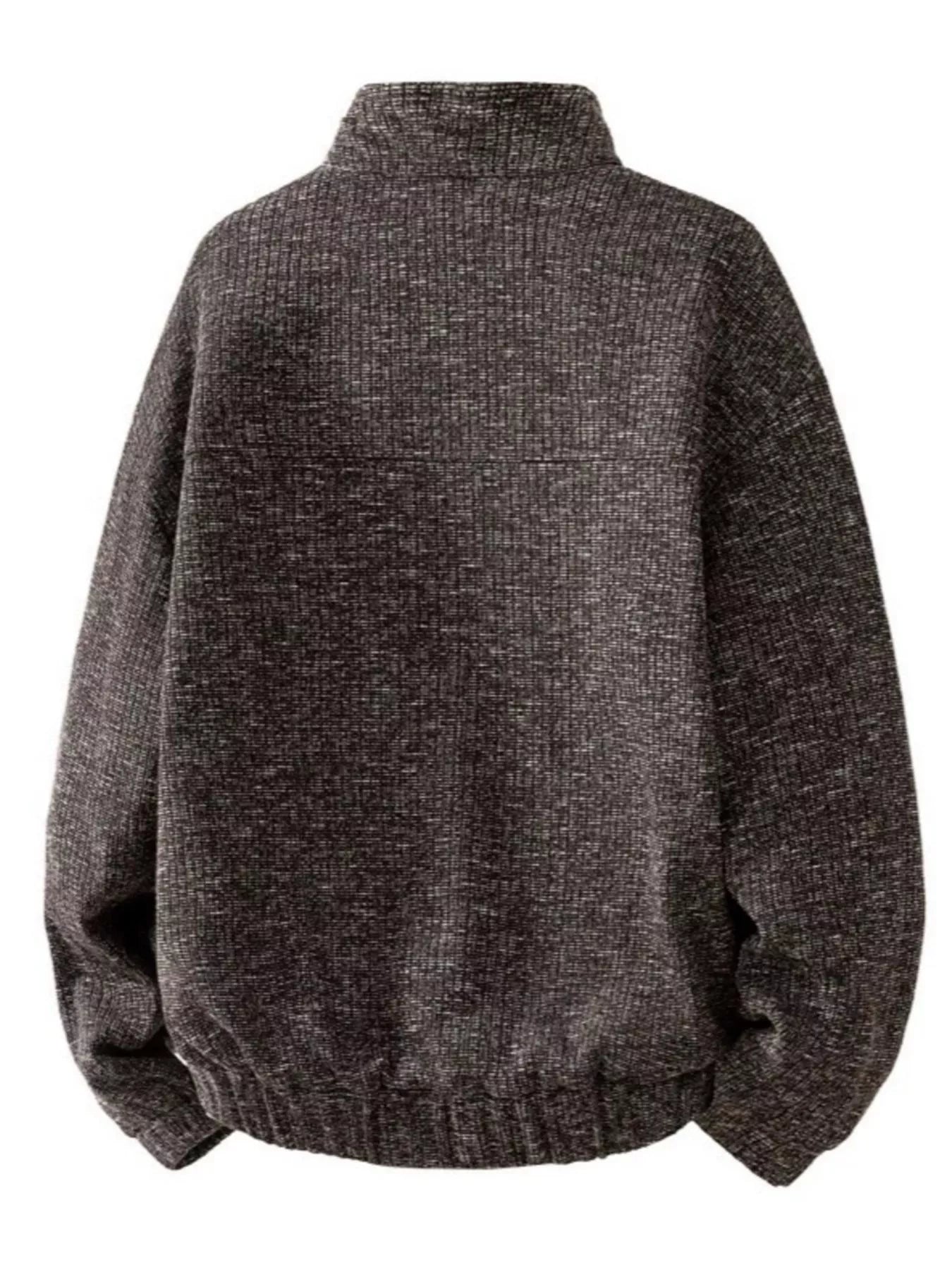 Men's Plus Size Stand Collar Textured Sweatshirt with Kangaroo Pocket