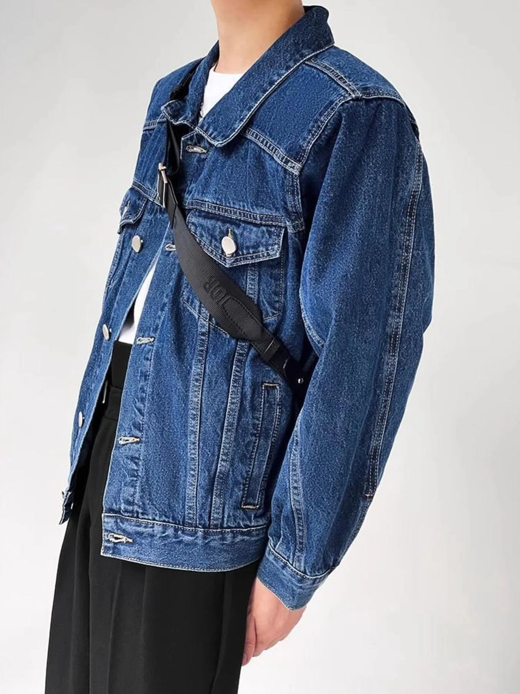 Men's Plus Size Button Up Long Sleeve Denim Jacket