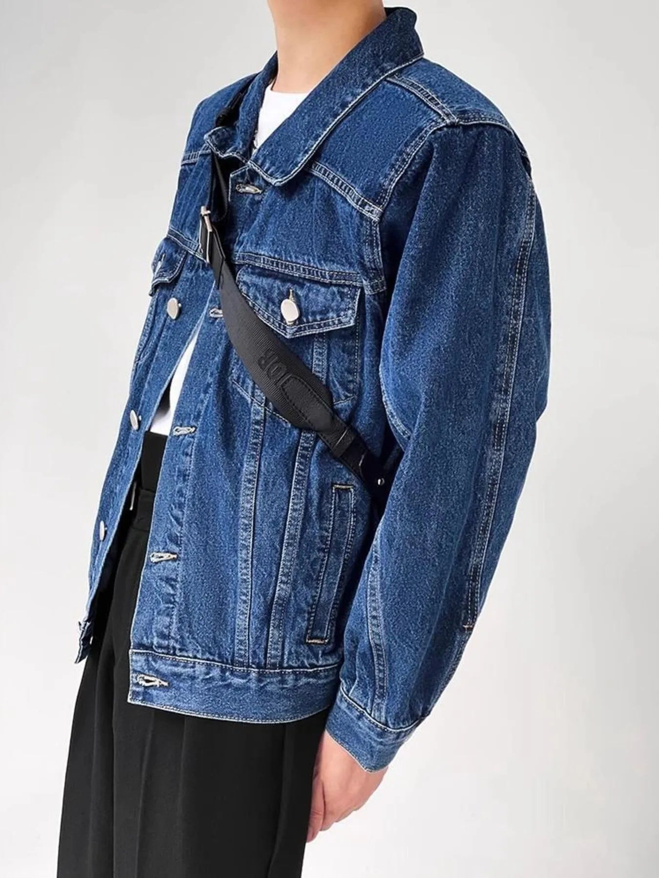 Men's Plus Size Button Up Long Sleeve Denim Jacket