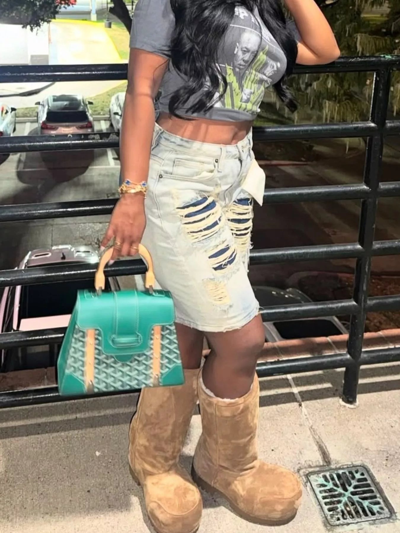 Distressed Denim Bermuda Shorts