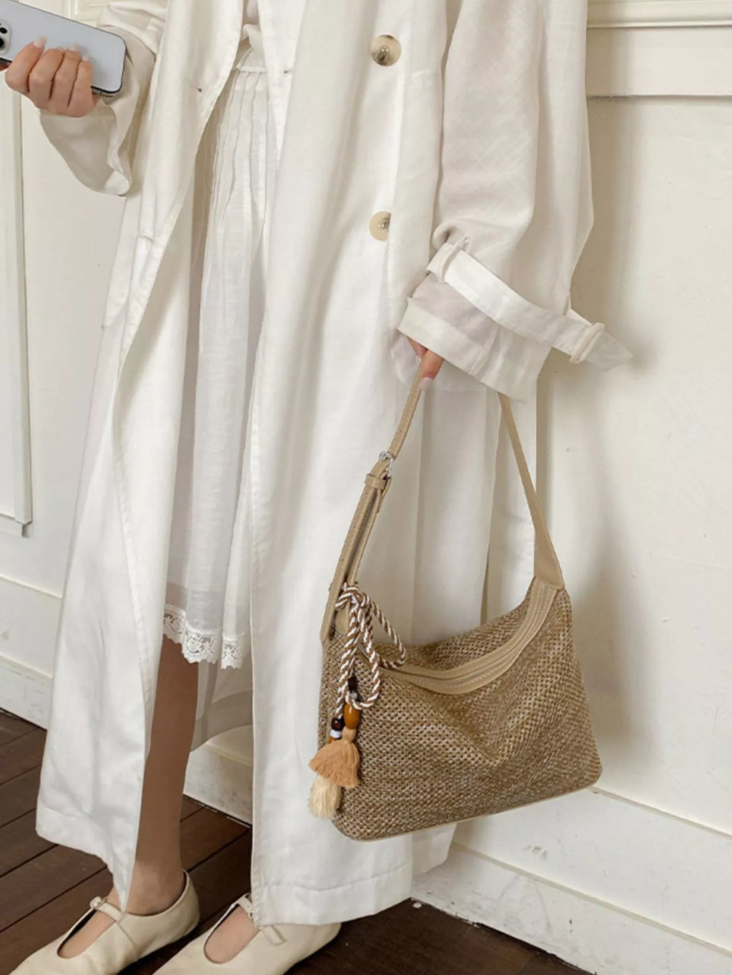 Woven Shoulder Bag with Tassel