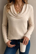 Ribbed Cowl Neck Long Sleeve Top