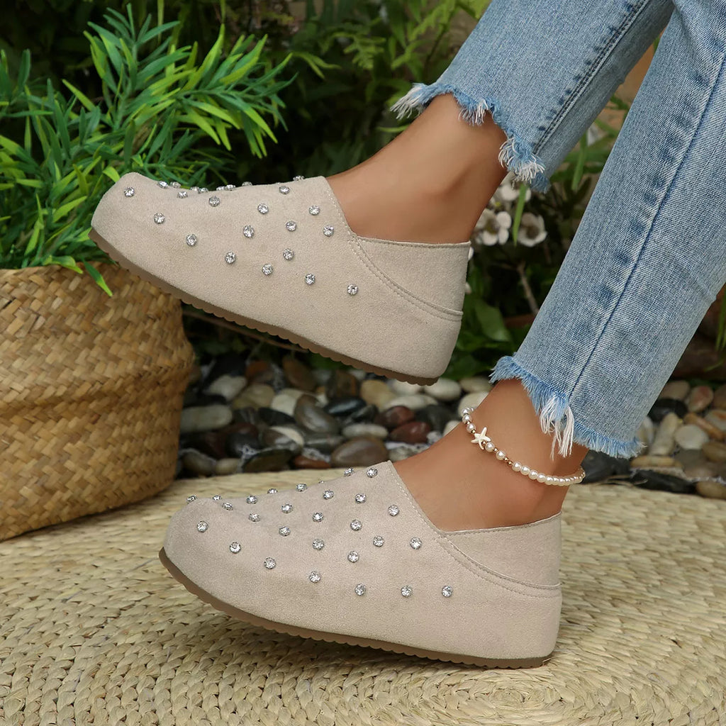 Rhinestone Round Toe Slip-Ons