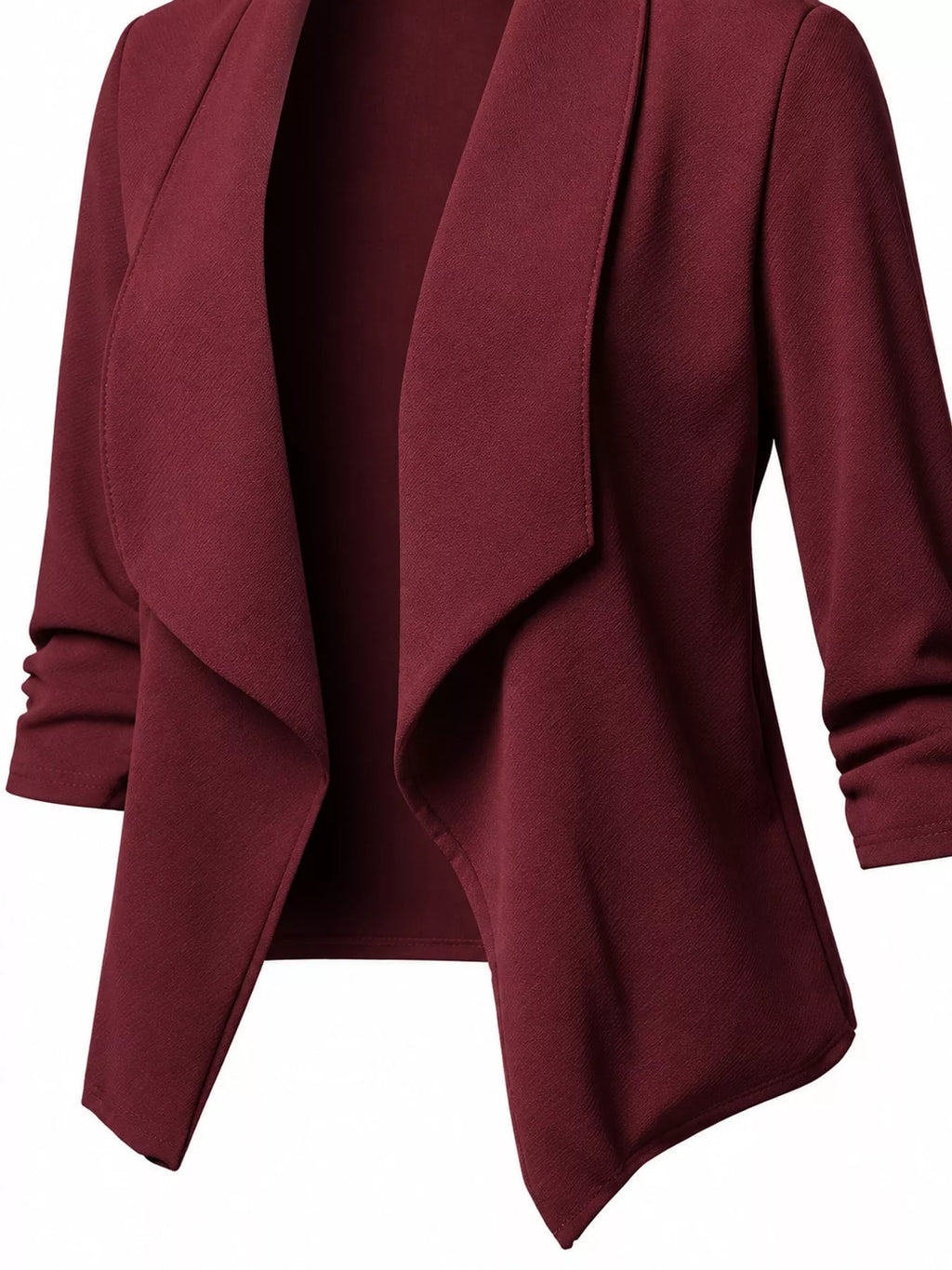 Full Size Open Front Drape Blazer with 3/4 Ruched Sleeves Plus Size