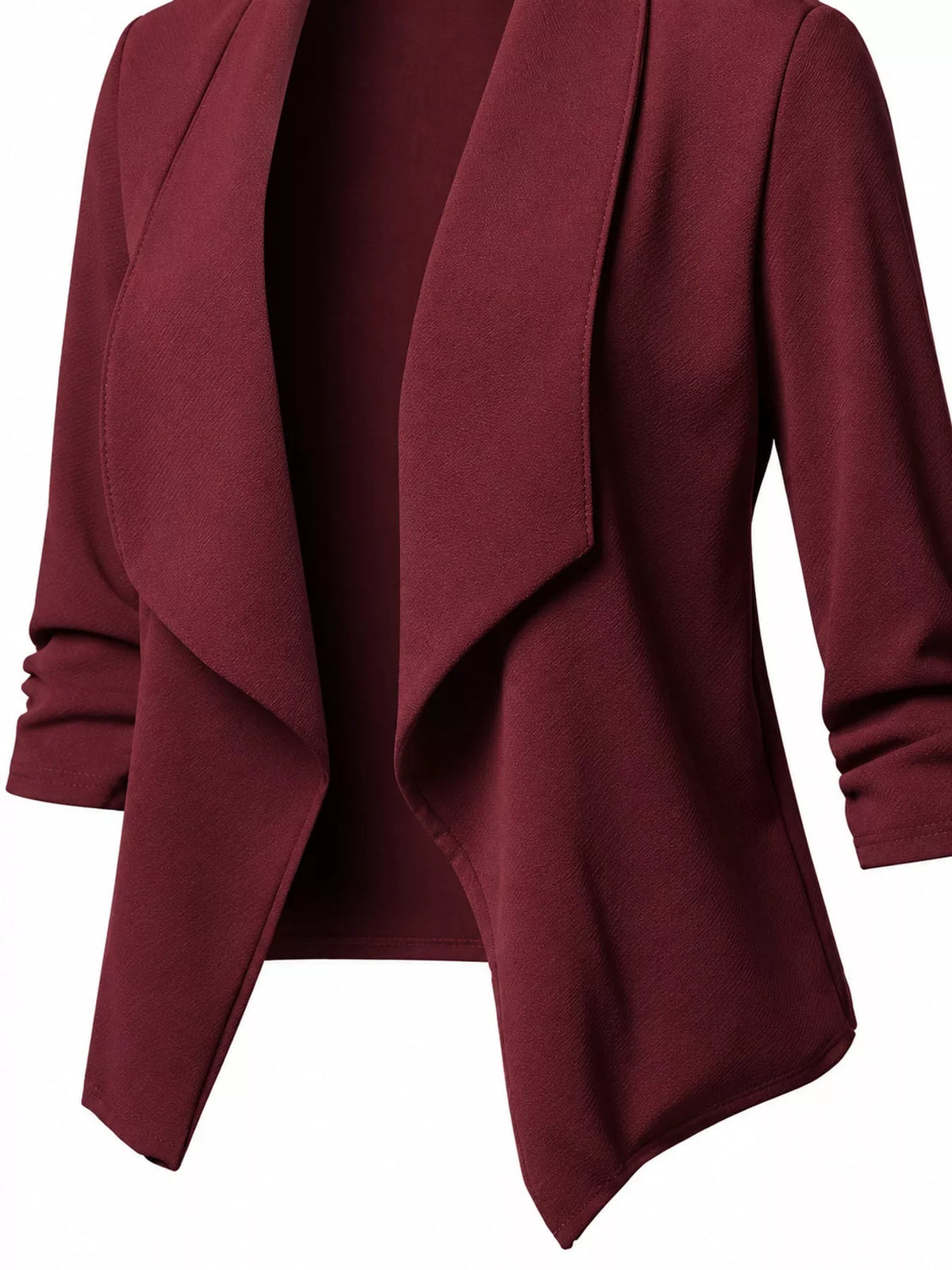 Full Size Open Front Drape Blazer with 3/4 Ruched Sleeves Plus Size