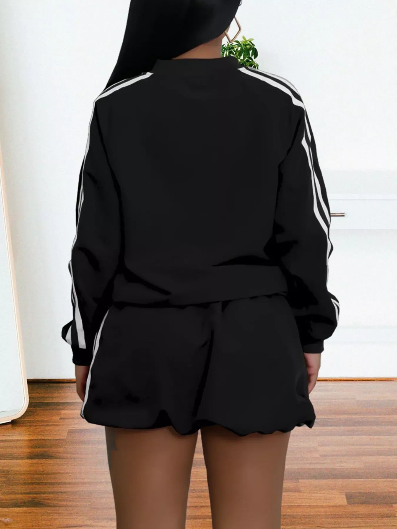 Striped Zip Up Outerwear and Shorts Set