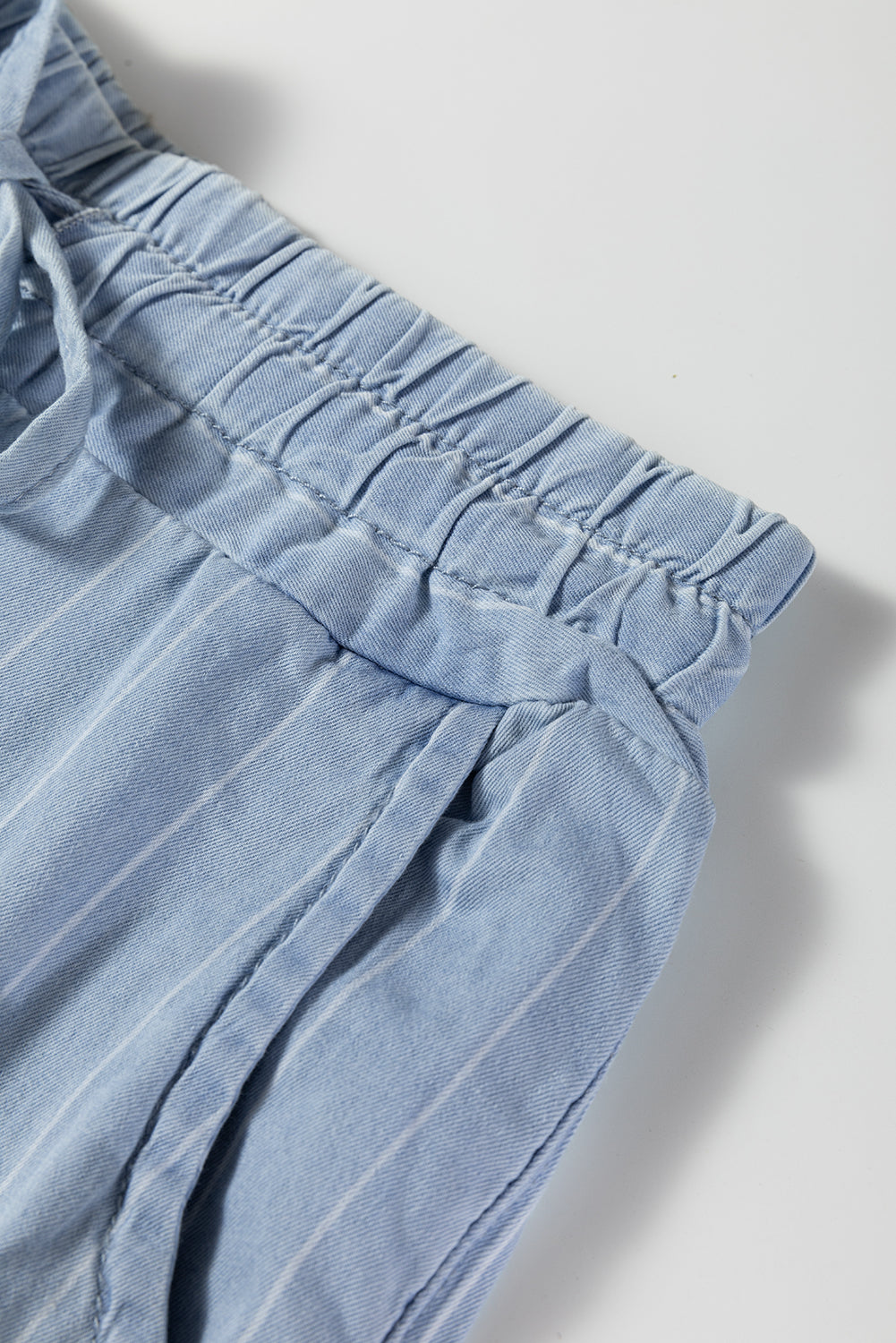 Stripe Chambray Tied Elastic Waist Trousers