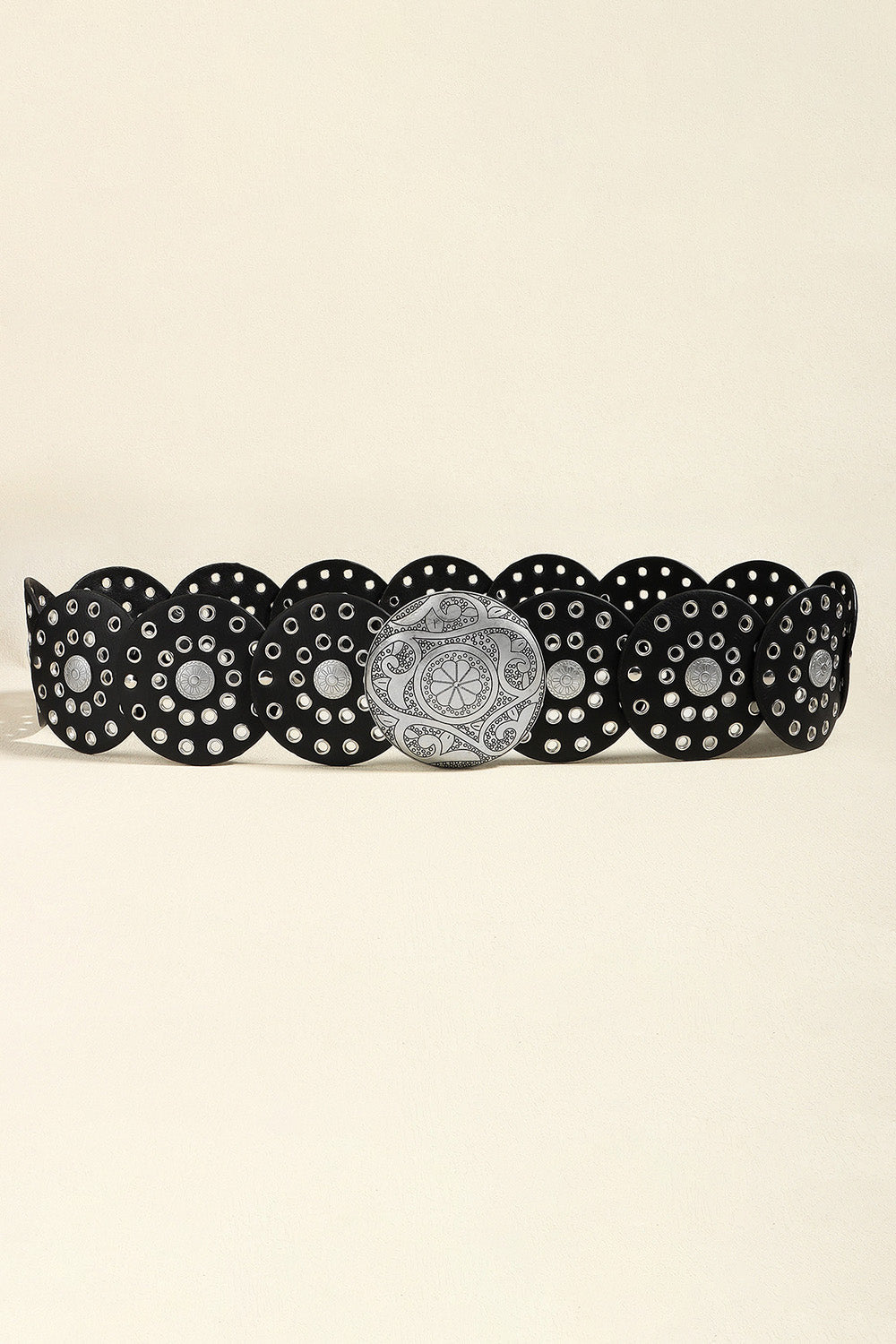Vintage PU Leather Wide Belt with Round Metal Detail