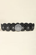 Vintage PU Leather Wide Belt with Round Metal Detail