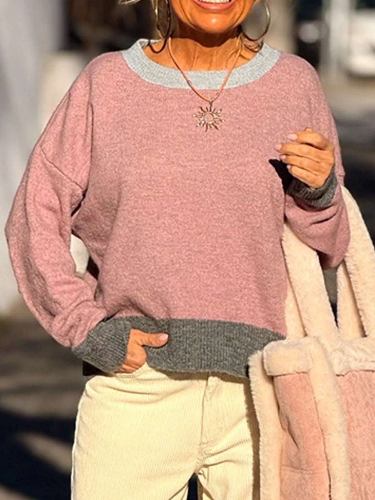 Contrast Trim Crew Neck Sweater