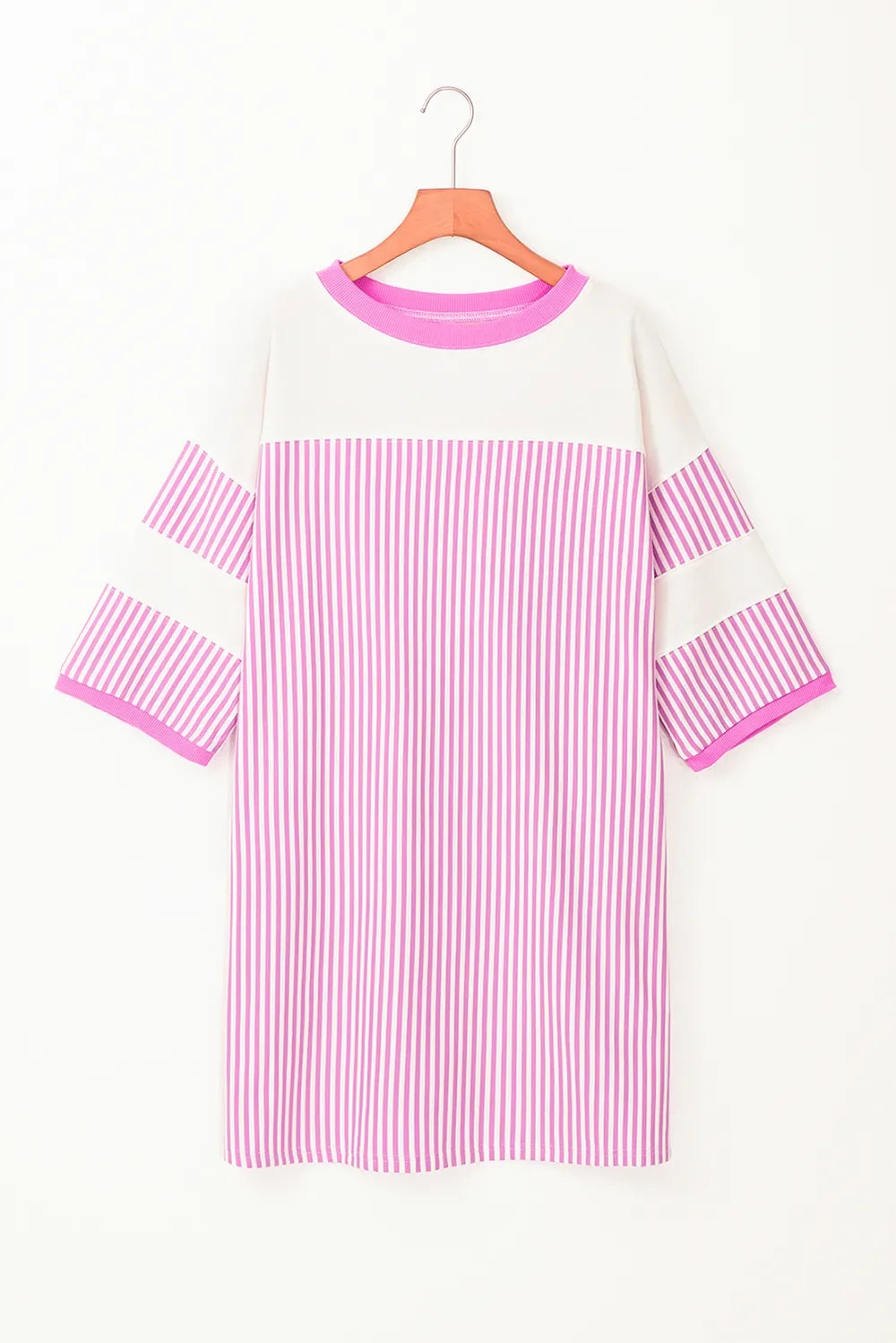 Striped Round Neck Three-Quarter Sleeve Mini Dress