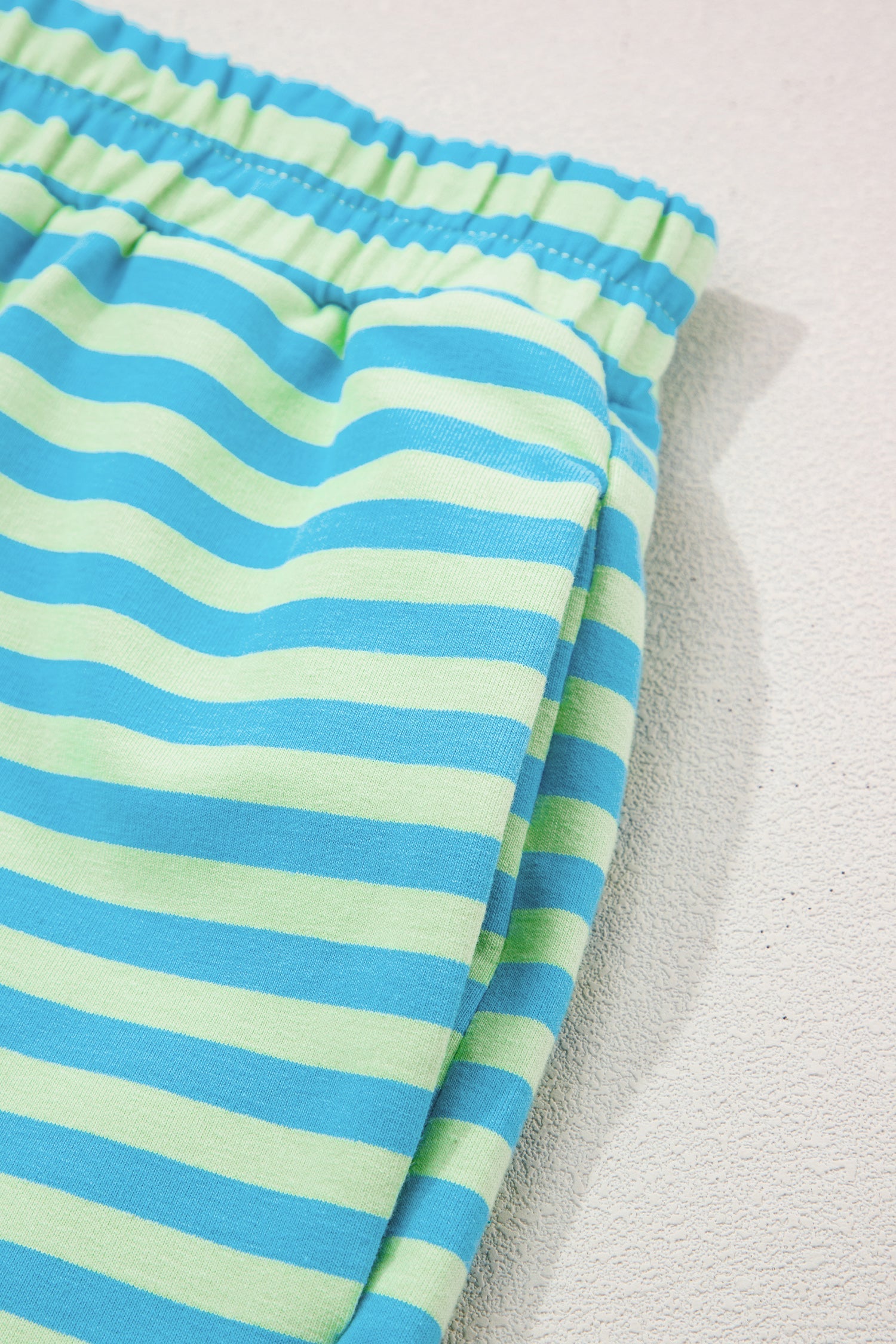 Green Stripe Color Block Detail Long Sleeve Pullover Elastic Waist Pull On Shorts 2pcs Set