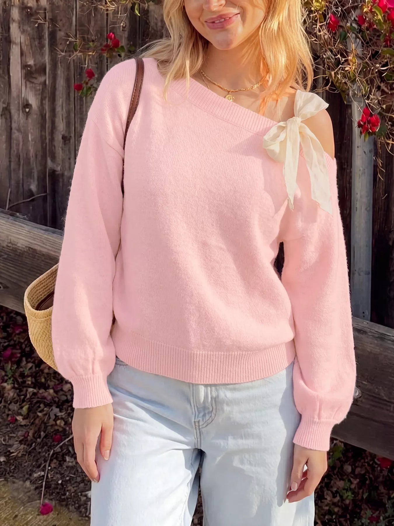 One Shoulder Bow Detail Sweater