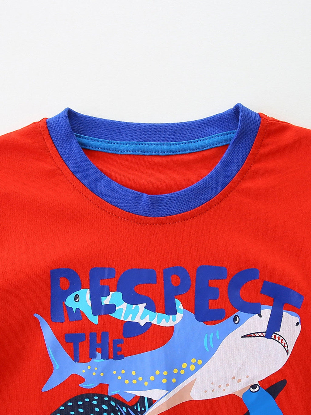 Children's Cartoon Shark Print Crew Neck Short Sleeve T-Shirt