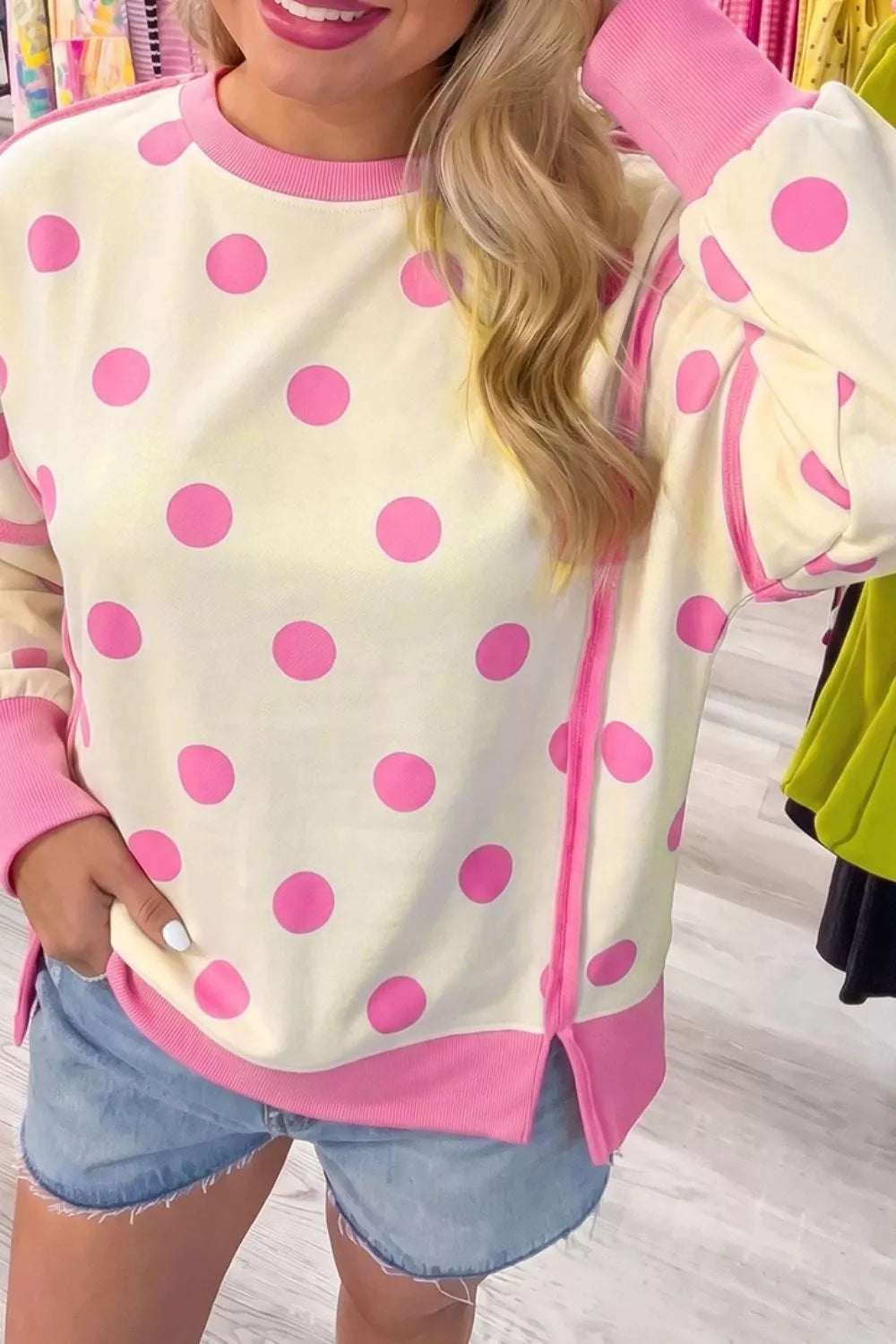 Polka Dot Crew Neck Sweatshirt