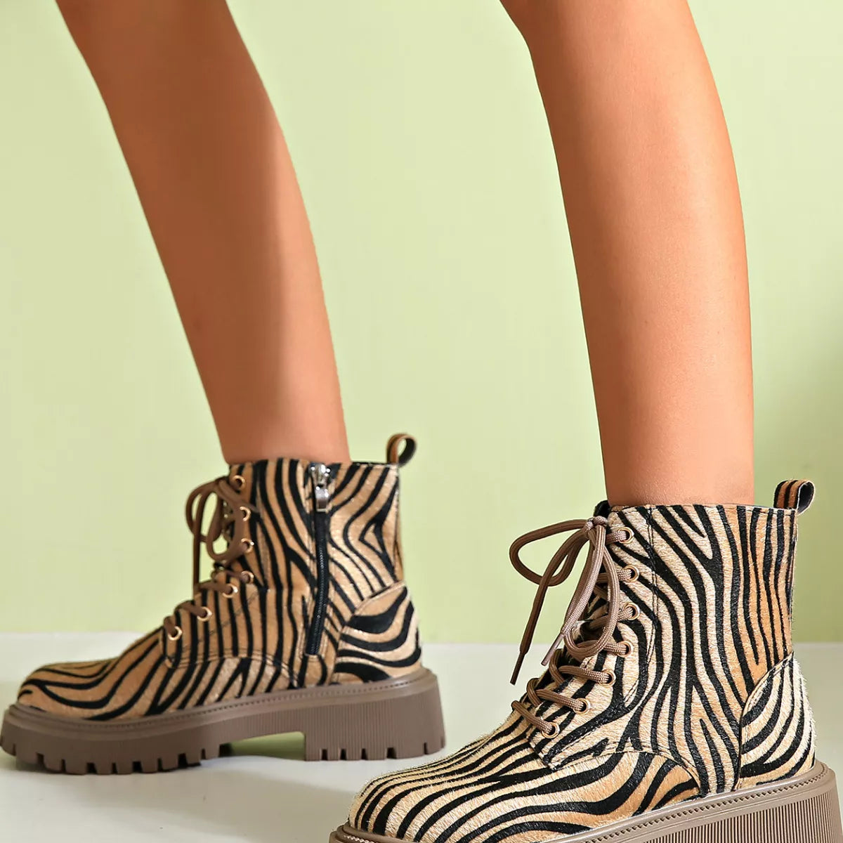 Animal Print Lace-Up Ankle Boots