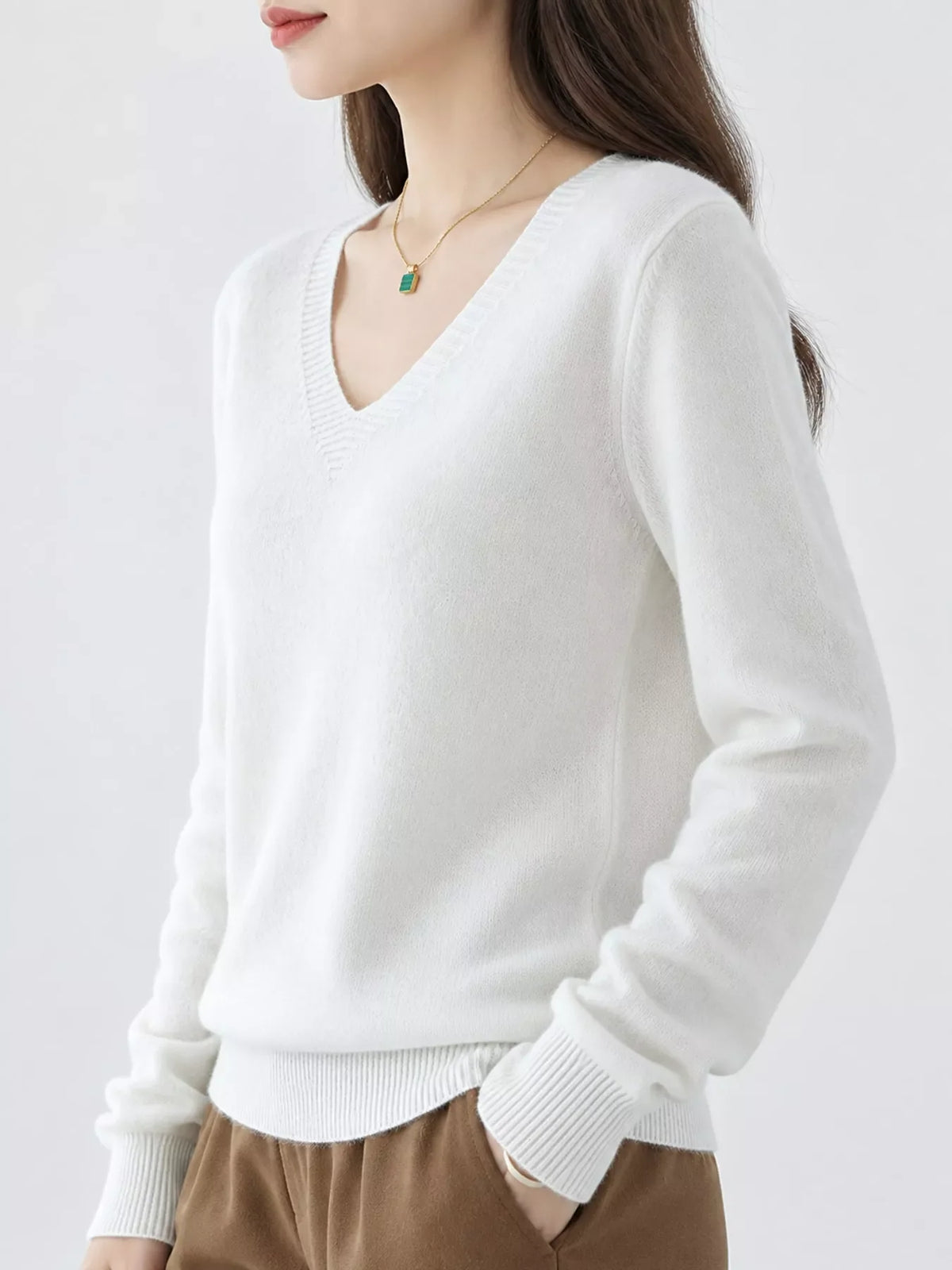 V-Neck Solid Color Sweater