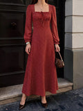 Square Neck Polka Dot Long Sleeve Maxi Dress