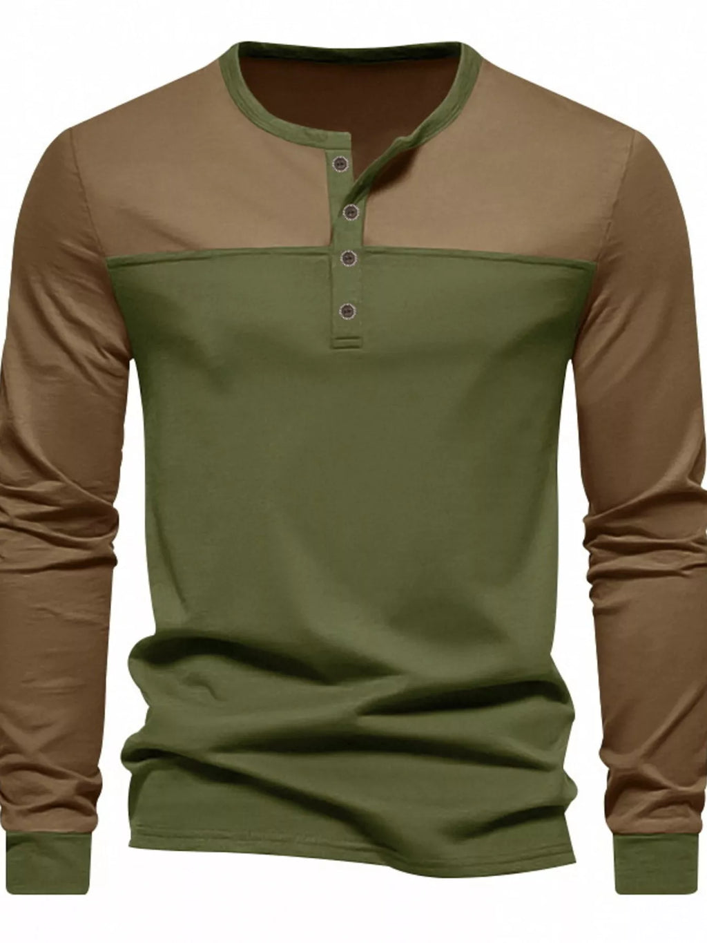Men's Full Size Color-Block Long Sleeve Henley T-Shirt Plus Size