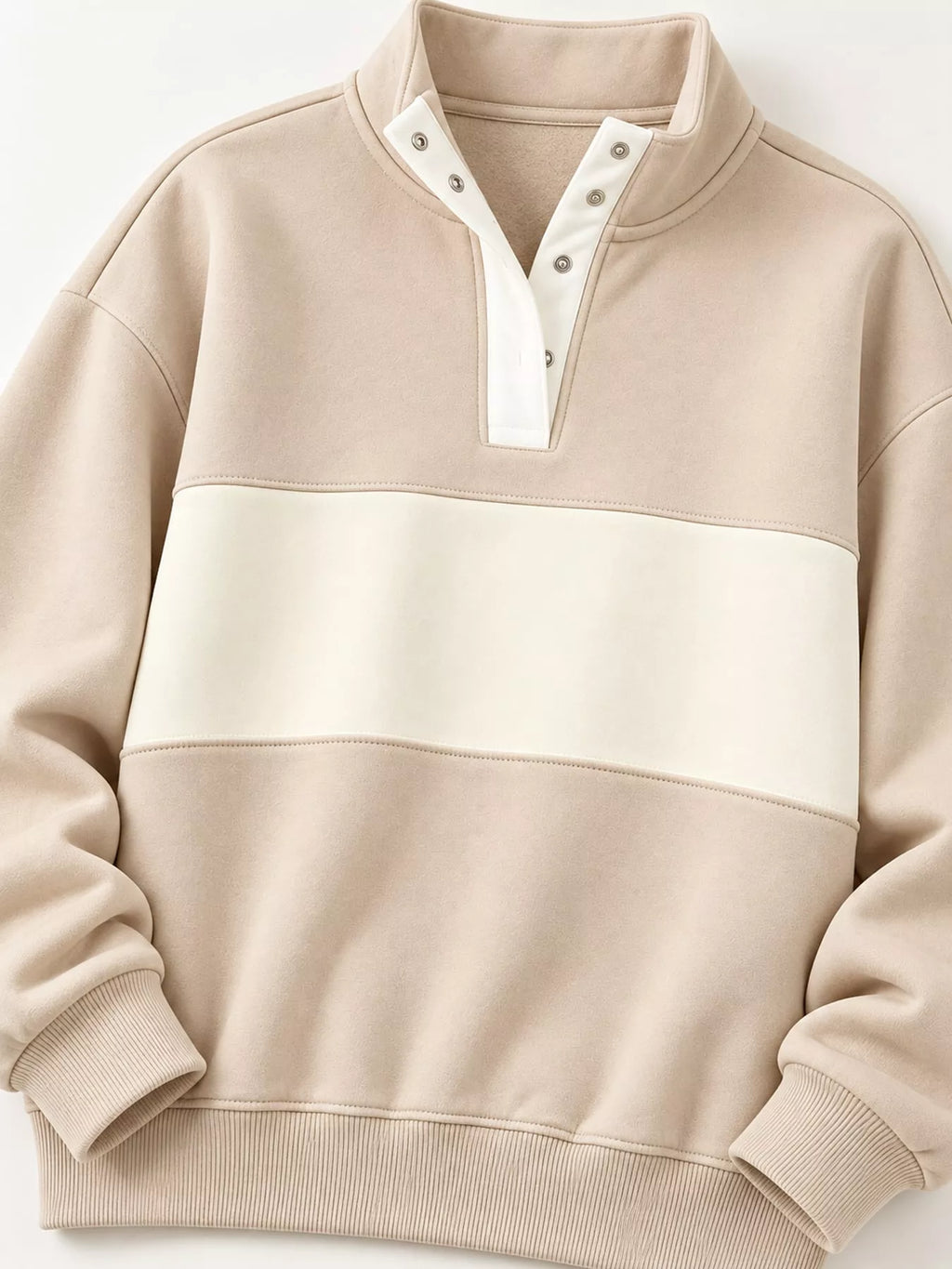 Full Size Color Block Snap-Button Sweatshirt Plus Size