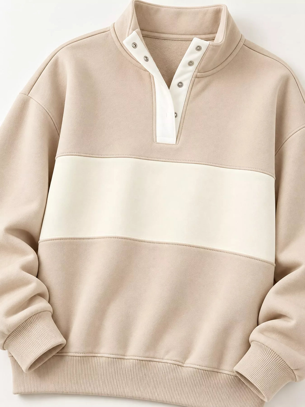 Full Size Color Block Snap-Button Sweatshirt Plus Size