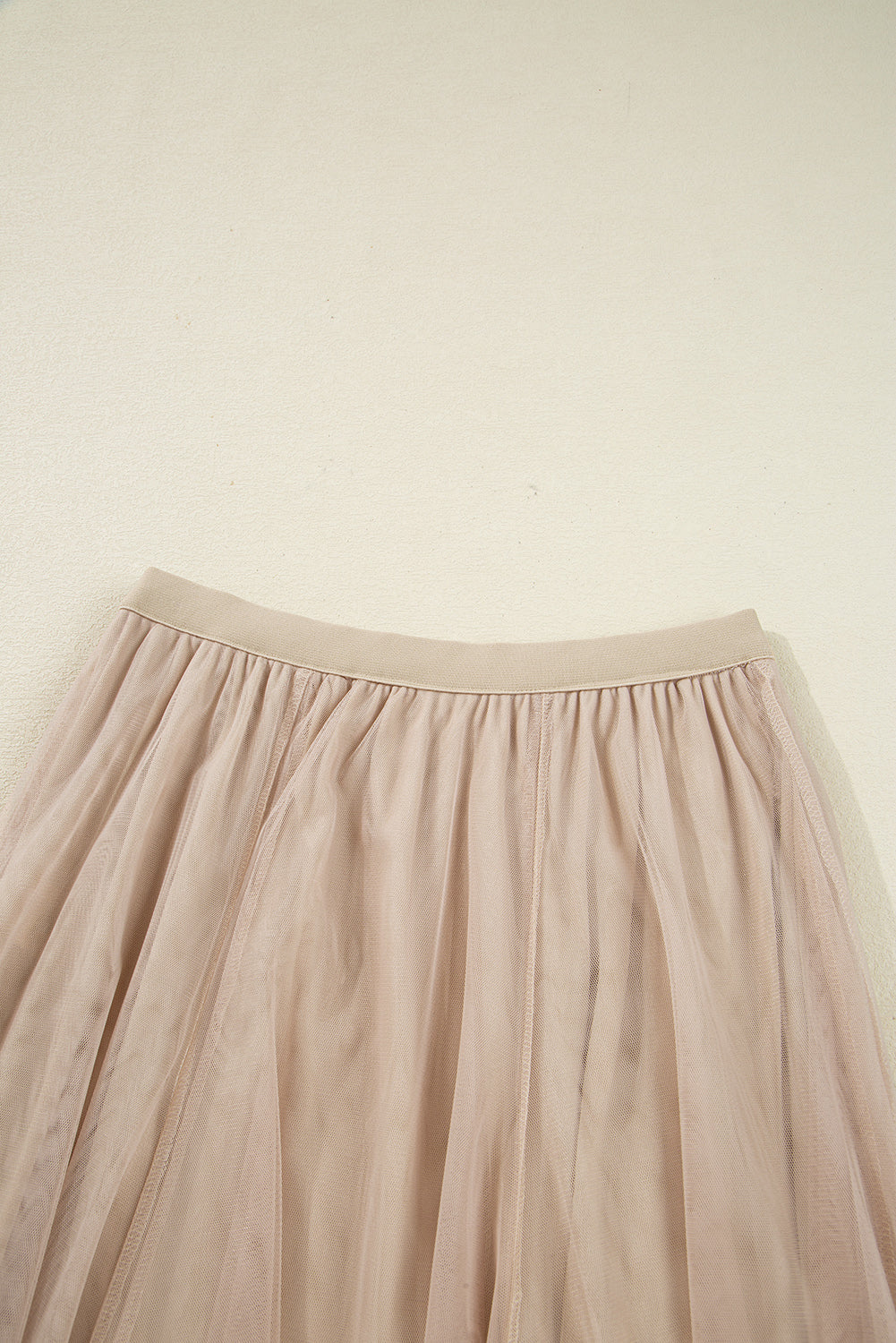 Solid Tulle Mesh Overlay Flared Midi Skirt