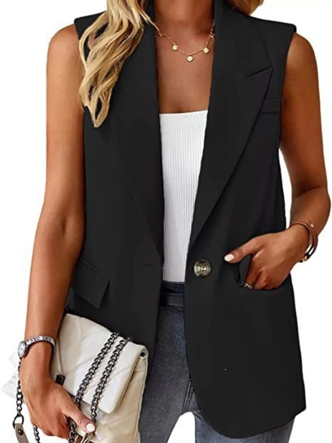 One Button Blazer Vest