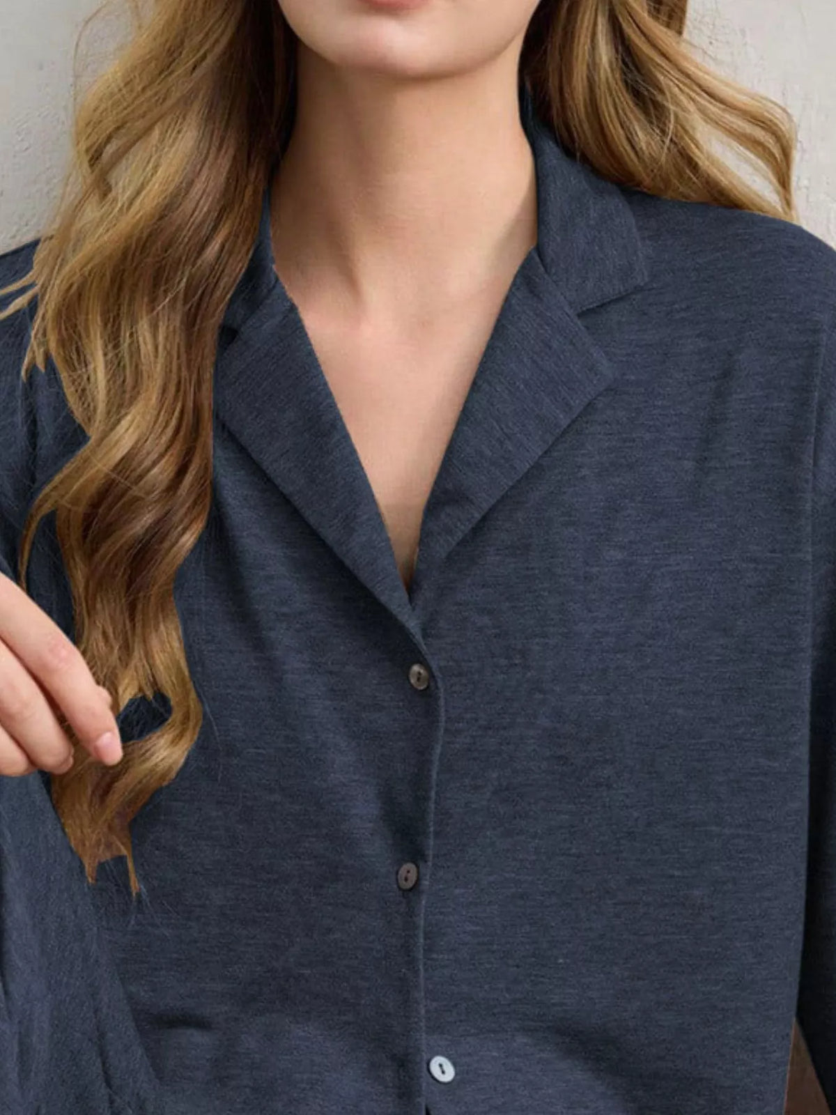 Button-Down Top and Wide-Leg Pants Lounge Set