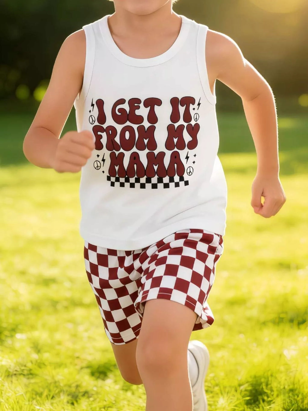 Children's Checkered Letter Tank Top & Shorts Set