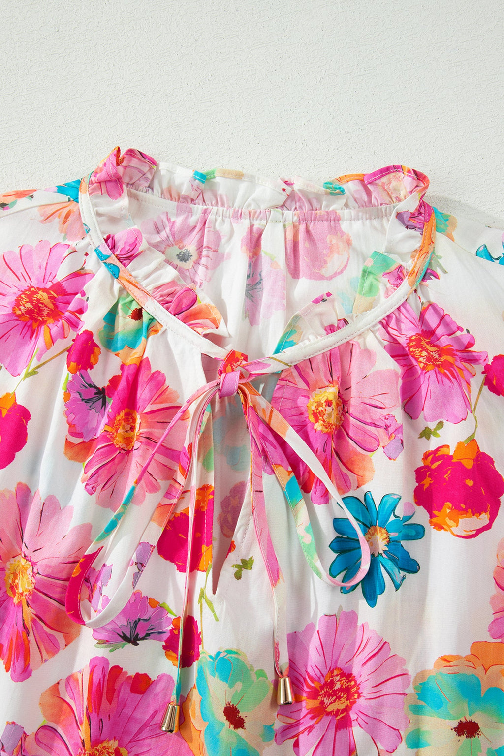 Pink Plus Size Floral Print Ruched Short Sleeve Blouse