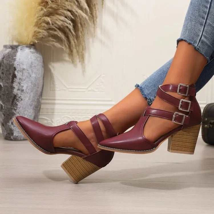 Point Toe Block Heels Sandals
