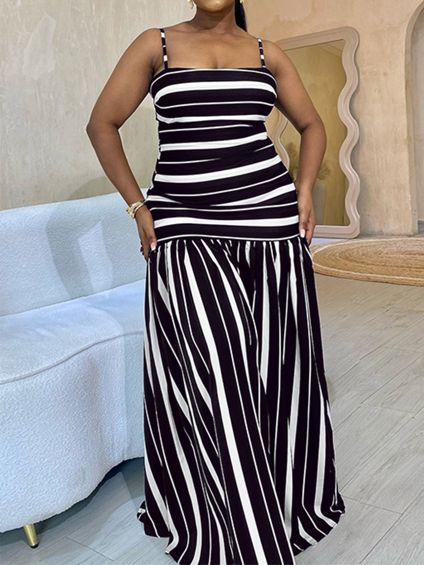 Striped Spaghetti Strap Maxi Dress